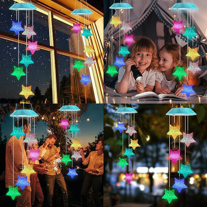 Solar Star Gift for Mom Grandma Girls, Color Changing Solar Wind Chimes for Outside, LED Outdoor Decorative Mobile Lights for Garden, Yard, Patio, Window, Party, Outdoor Decorations