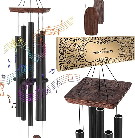 VEVOR 48" Deep Tone Wind Chimes – Large 5-Tube Memorial Wind Chimes, Hand-Tuned Aluminum Tubes, Black Outdoor Decor for Patio, Porch, Garden, for Anniversaries & Sympathy