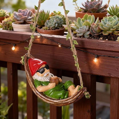 Gnome Statues for Garden Decor,Garden Hanging Decor, Resin Hanging Decorations for Outdoor, Tree Ornaments Figurines for Outside Gifts for Man Women(Coconut)