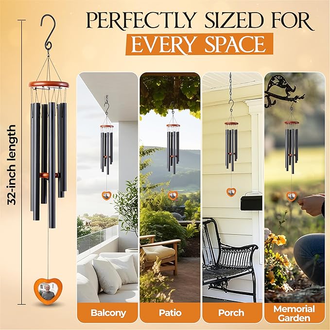 32 Inch Memorial Wind Chimes Outdoor, Personalized Sympathy Gifts for Loss of Loved One, Memorial Gifts for Loss of Mom, Sympathy Wind Chimes for Mother, Father, Brother, Sister