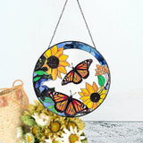 Large Monarch Butterflies and Sunflowers Stained Glass Suncatcher, Handmade Window Hanging Wall Art with Chain, Real Glass Indoor Home Decor, Unique Sun Catcher Gift for Women, Christmas, 9.8”