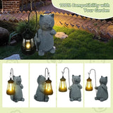 Solar Cat Garden Statues with LED Lights, Outdoor Decor for Patio Yard Balcony - Unique Housewarming Birthday Gifts for Women Mom Grandma