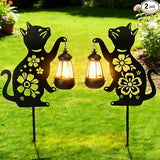2 Pack Black Cat Solar Lights Set Metal Decorative Solar Cat Hanging Lights Outdoor Set Unisex Pet Gift Waterproof Garden Decor,Outdoor Ornament Perfect for Women' Birthdays, Mother's Day