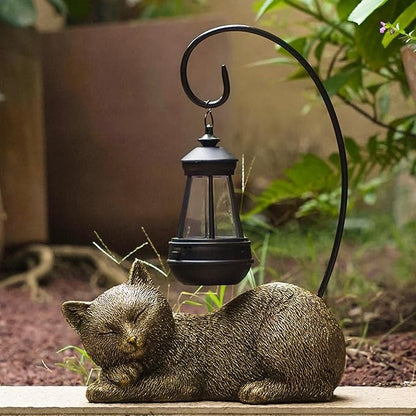 Solar Garden Statue with LED Lights - Cute Sleep Cat Sculpture, Waterproof Resin Ornament for Lawn, Patio, Yard, Balcony & Home Decor, Solar Powered Light for Outdoor and Indoor Spaces