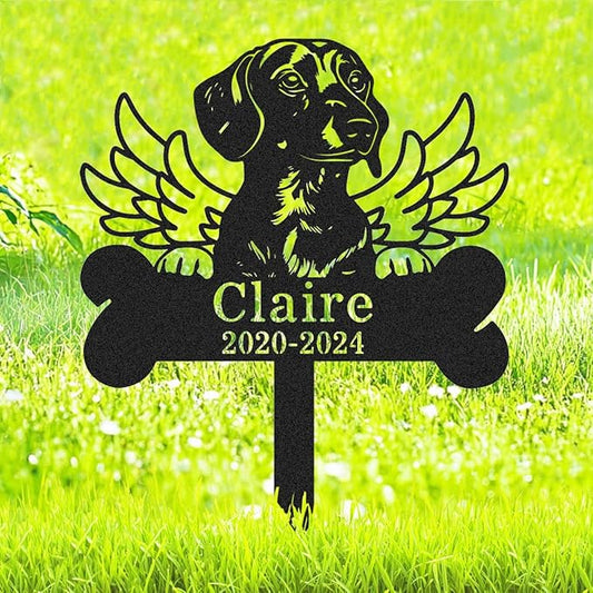 Custom Dachshund Memorial Grave Marker, Personalized Dachshund Dog Memorial Sign Bone Stake, Weatherproof Metal Wings Memorial Plaque Dog Loss Gift Pet Sympathy Gift, Lawn & Yard & Cemetery