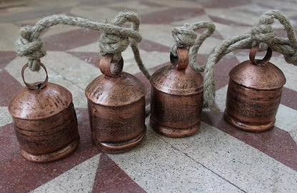 Mango Gifts Vintage Bells Hanging Chimes with Jute Rope, Bohemian Style Decor Tranquil Wind Chimes for Garden Outdoor and Patio Decoration, Antique Copper Finish (MGT27)