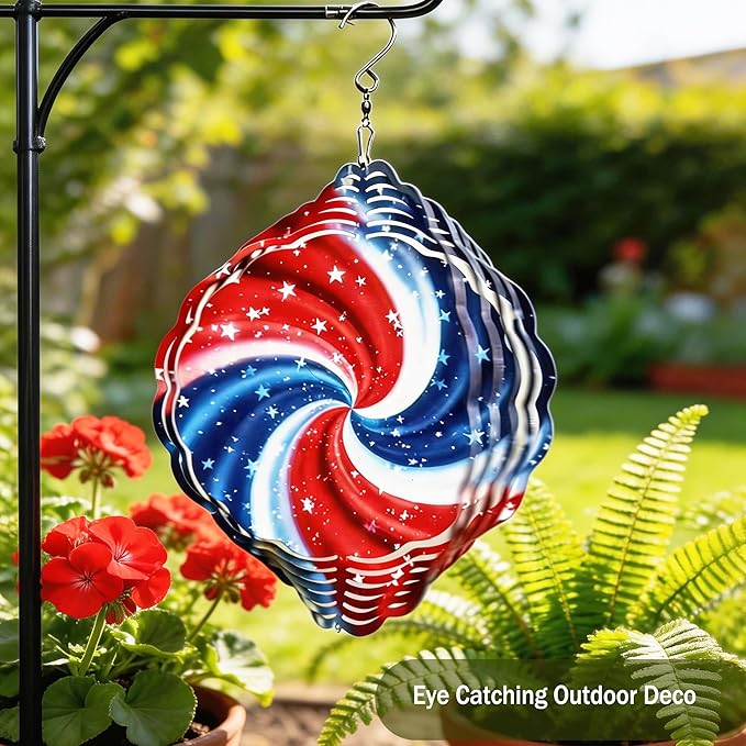 Wind Spinners Red Blue Star Swirl Art 9.8 x 9.8 Inch Metal Wind Spinner Outdoor Garden Decor Abstract Motion Illustration Decorative Wind Spinners for Yard Patio