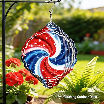 Wind Spinners Red Blue Star Swirl Art 9.8 x 9.8 Inch Metal Wind Spinner Outdoor Garden Decor Abstract Motion Illustration Decorative Wind Spinners for Yard Patio