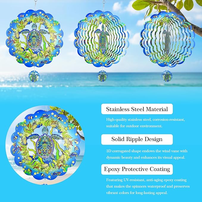 3D Wind Spinner, 12 inch 3D Kinetic Metal Garden Spinners, Rustproof Metal Garden Decor Yard Art, Wind Sculptures Ideal Gift for Homeowners & Garden Lovers