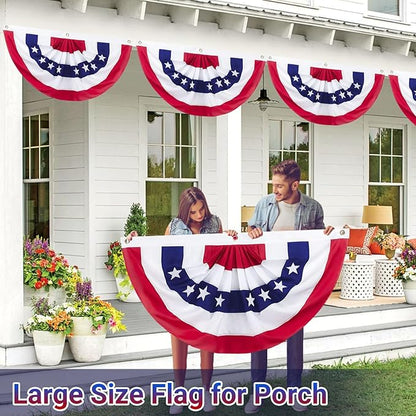 6 x 3 Ft 4th of July Decorations, Big American Pleated Fan Flag, Patriotic Decorations American Flag Bunting, Red White and Blue Half Fan Banner Bunting Flags Outdoor Indoor for Memorial Day Decor