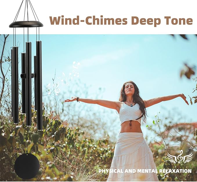 Wind-Chimes-Outdoor-Large-Decor, Deep Tone Soothing Melodic Tones Windchimes, Wind Chimes for Outside, Memorial Wind Chime Best Gift for Mom Women Grandma Neighbors（40" Black）