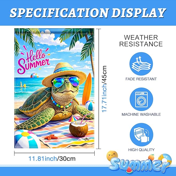 BlissYard Hello Summer Sea Turtle Garden Flag 12x18 Double Sided Vertical Outdoor Decor Beach Ocean Tropical Yard Garden Lawn Patio Welcome Banner