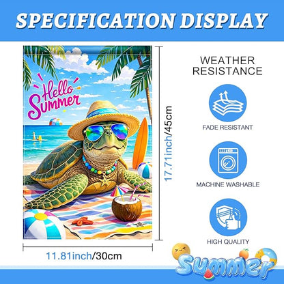 BlissYard Hello Summer Sea Turtle Garden Flag 12x18 Double Sided Vertical Outdoor Decor Beach Ocean Tropical Yard Garden Lawn Patio Welcome Banner