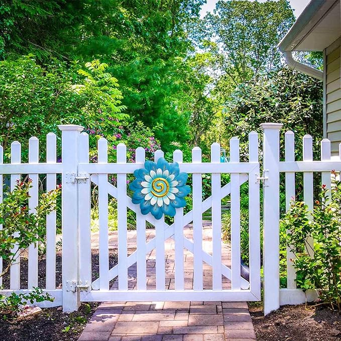 Metal Flowers Wall Decor Indoor Outdoor Metal Wall Art for Home Farmhouse Living Room Bedroom Bathroom Garden Decorations - Blue