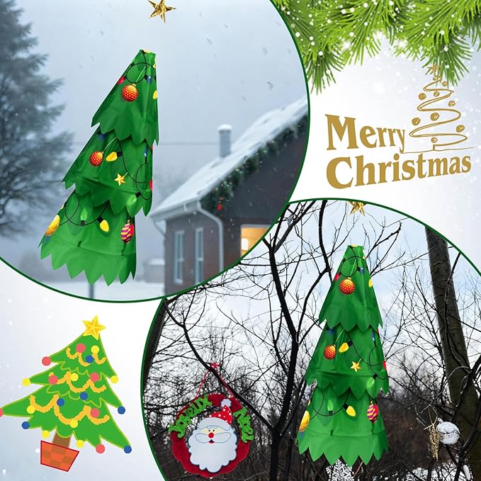 2 Pcs Christmas Tree 3D Windsock Applique Christmas Tree Windsock 36 Inch Indoor Outdoor Hanging Winter Polyester Wind Sock Xmas Party Gift Decorations for Garden Porch Yard Patio Lawn