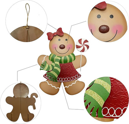 Outdoor Christmas Decorations,27" H Large Gingerbread Boy and Girl Metal Yard Stakes,Set of 2, Rustic Winter Signs for Lawn Garden,Patio, Pathway & Front Yard,Farmhouse Porch Outside