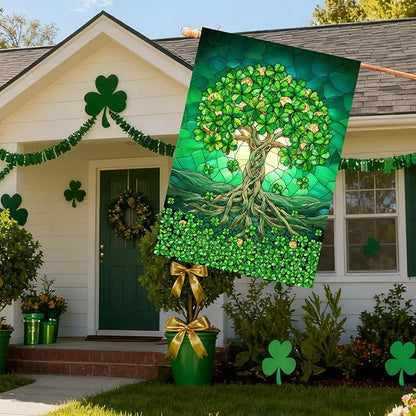 St Patricks Day House Flags 28 x 40 Double Sided Outside Shamrock Clover Tree Life Garden Decor Welcome Holiday Yard Signs for Saint Patrick Spring Outdoor Decorative