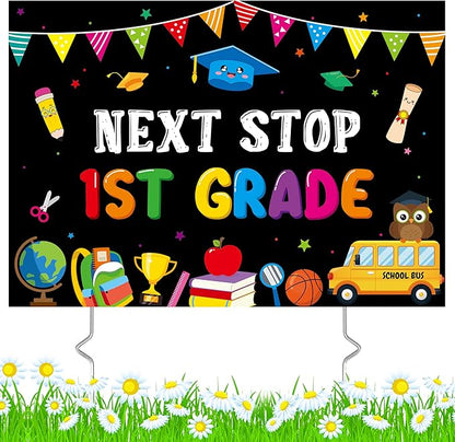 Class of 2026 Kindergarten Grad Yard Sign - Next Stop 1st Grade Graduate Lawn Sign with Stake Congrats Graduation Decorations Colorful Graduation Party Favors Supplies for Outdoor Photo Booth Props
