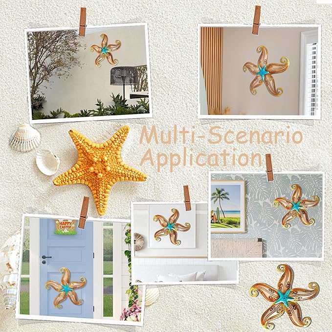 POXOHO Starfish Garden Decorations Outdoor, Starfish Wall Decor Art for Fence Patio Yard, 12" Hanging Glass Sculpture, Outdoor Wall Art Ocean Gifts for Women & Men (Apricot)