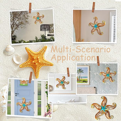POXOHO Starfish Garden Decorations Outdoor, Starfish Wall Decor Art for Fence Patio Yard, 12" Hanging Glass Sculpture, Outdoor Wall Art Ocean Gifts for Women & Men (Apricot)