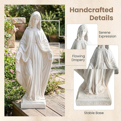 Giantex Virgin Mary Garden Statue 31.5", Blessed Mother Outdoor Religious Statue, Weather-Resistant MgO Catholic Sculptures Yard Decor for Lawn, Patio, Prayer Garden & Memorial, Distressed Ivory