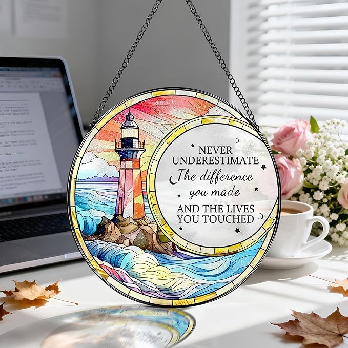 Thank You Gifts, Stained Glass Suncatcher Ornament, Window Hanging, Going Away/Goodbye, Appreciation, Retirement Gifts for Women, Men, Coworker, Boss, Friend | Retirement Party Decorations - Style J