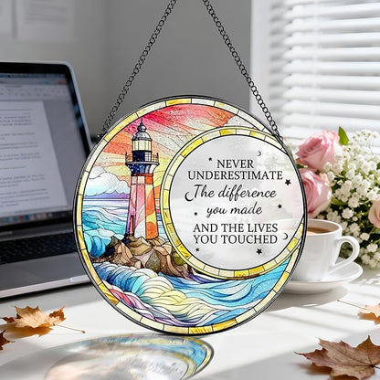 Thank You Gifts, Stained Glass Suncatcher Ornament, Window Hanging, Going Away/Goodbye, Appreciation, Retirement Gifts for Women, Men, Coworker, Boss, Friend | Retirement Party Decorations - Style J