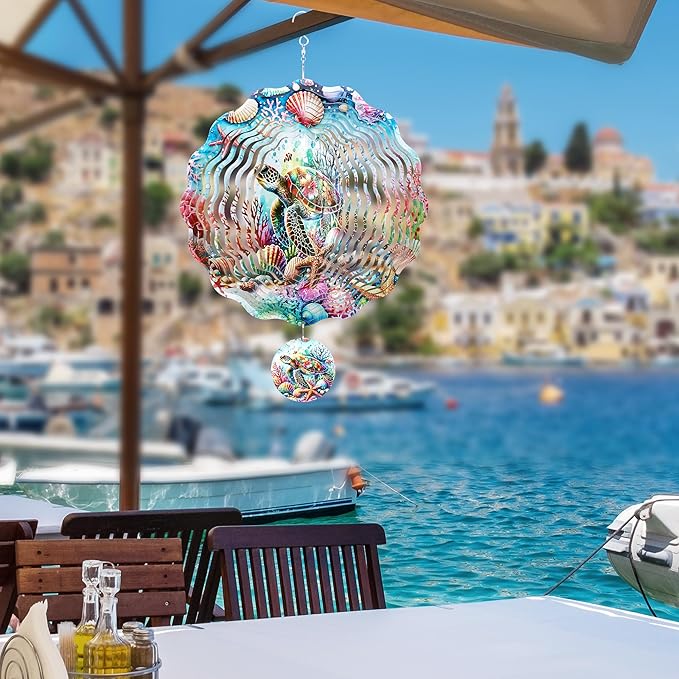 Metal Wind Spinners Outdoor - Sea Turtle Gifts 3D Hanging Wind Spinner Patio Lawn Garden Yard Decor 12 Inch Kinetic Spinning Ornaments Stainless Steel Art Sculpture Gift for Women Mom Grandma