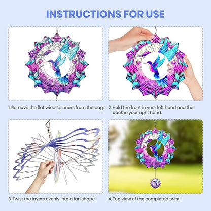 MXJSUA Hummingbird Wind Spinners for Indoor Outdoor Garden Decoration, 12 Inch Hummingbird Stainless Steel Hanging Wind Spinners Ornaments Crafts for Gifts