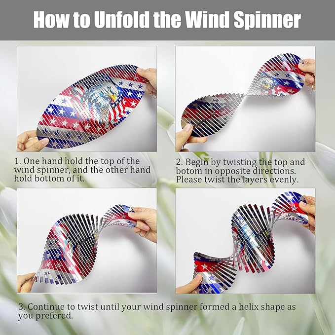 Silver American Flag Eagle Patriotic Helix Metal Wind Spinners for Yard and Garden,12 Inch 3D Stainless Steel Hanging Kinetic Yard Art Wind Sculpture Independence Day Decor