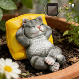 Suyorpe Solar Cat Outdoor Statues Mini Garden Decor - Sleeping Kitten Figurine for Outside Yard Art Lawn Porch Patio Balcony Decorations,Birthday Choice for Mom Grandma Women Lover
