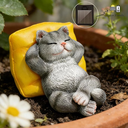 Suyorpe Solar Cat Outdoor Statues Mini Garden Decor - Sleeping Kitten Figurine for Outside Yard Art Lawn Porch Patio Balcony Decorations,Birthday Choice for Mom Grandma Women Lover
