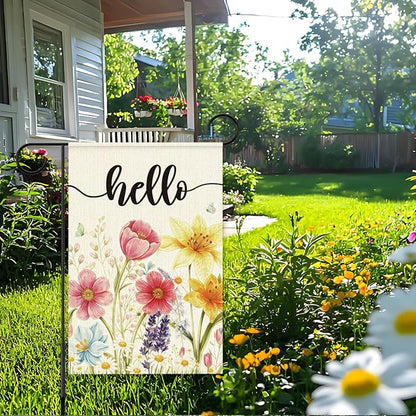 Spring Flowers Garden Flag for Outside,Hello Spring Garden Flag Yard Lawn Porch Flags for Outdoor Decorations 12x18 Inch Double Sided