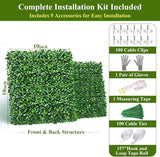 28Pcs Artificial Grass Wall Panels 10" x 10" Faux Boxwood Green Wall UV Resistant Privacy Screen 19.44 Sq Ft with Full Installation Kit for Indoor Outdoor Garden Fence Party Decor