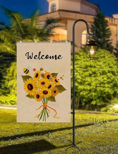 LOPANNY Large Garden Flag Holder Stand Pole for 28 x 40 Flags with Shepherds Hooks for Outdoor - Upgraded Sturdy 60 Inches Yard Flag Post Stake Perfect for Outdoor Decor(without Solar Lights & Flag)
