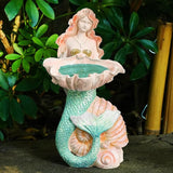 Teaeeno Solar Mermaids Birdbath Garden Decor: Outdoor Statues Ornaments for Outside Decorations Yard Art Lawn Porch Patio Balcony - Birthday Gifts for Mom Grandma Women Lover