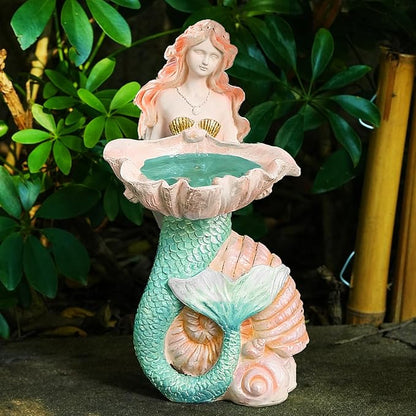 Teaeeno Solar Mermaids Birdbath Garden Decor: Outdoor Statues Ornaments for Outside Decorations Yard Art Lawn Porch Patio Balcony - Birthday Gifts for Mom Grandma Women Lover