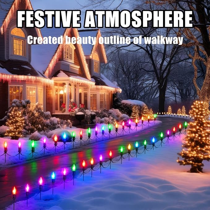 Gisafai 24 Pcs 15 Inch Christmas Light Stakes Universal Yard Lawn Holiday for C9 or C7 Light Stakes for Christmas Garden Ground Pathway Driveways Decoration (Black)
