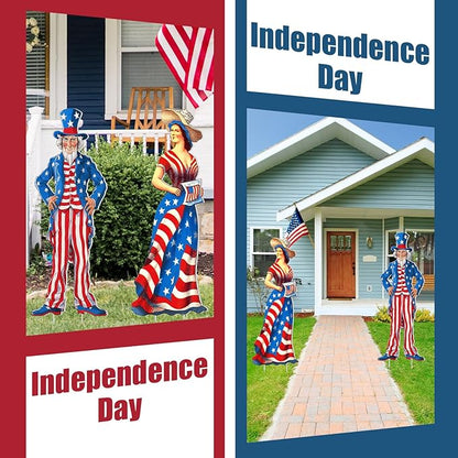 Beeveer 2 Pcs 4th of July Yard Sign with Stake Outdoor Patriotic Star Lawn Decoration American Man Woman Waterproof Welcome Party Yard Sign for Memorial Day Home Garden Pathway Supplies(Woman Man)