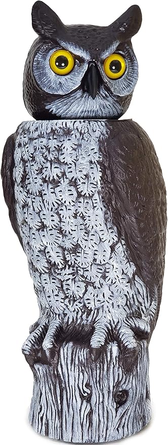 GARDENEER Dalen Rotating Head Great Horned Owl – 18" Life-Sized Garden Decoy – Bird & Pest Repellent – Weather-Resistant – Realistic, Hand-Painted Design – Outdoor Garden Scarecrow