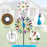 65 Inch Colorful Peacock Wind Spinner Outdoor, Two-Sided Windmill for Yard with Vibrant Front & Solid Blue Back, Large Metal Garden Wind Spinners and Statement Outdoor Garden Decor