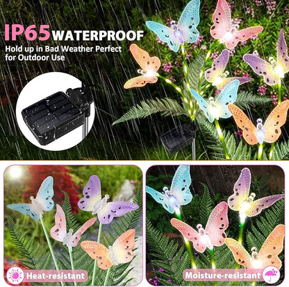 Weepong Solar Lights Outdoor Decorations Waterproof Newest Solar Garden Lights with Glowing Stems, 7-Color Changing Butterfly Flower Light for Outside Yard Pathway Garden Decor, Gift for Mother,2Pack