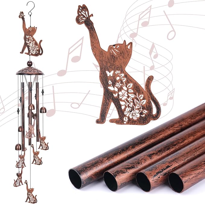 Cat Gift Wind Chimes for Outside, Pet Metal Windchimes Cat Lover Gift for Women Men, Sympathy Memorial Gifts for Garden Decor Outdoor Memorial Housewarming Birthday Festival Gifts Front Yard Decor