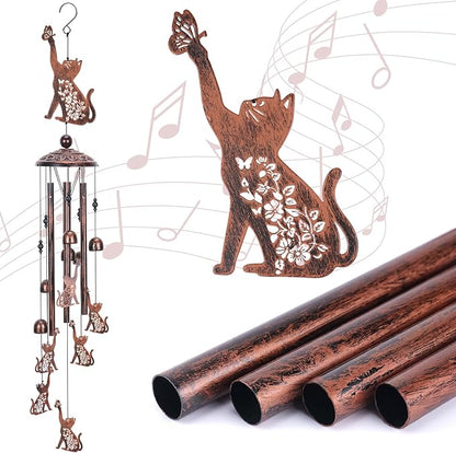 Cat Gift Wind Chimes for Outside, Pet Metal Windchimes Cat Lover Gift for Women Men, Sympathy Memorial Gifts for Garden Decor Outdoor Memorial Housewarming Birthday Festival Gifts Front Yard Decor