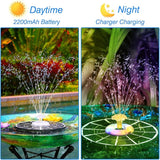 AISITIN 4W Solar Fountain with Lights, Chargeable Solar Bird Bath Fountains Built-in 2200mAh Battery, 2026 Upgrade Glass Panel Solar Water Pump for Bird Bath, Garden, Pond, Pool, Fish Tank, Aquarium