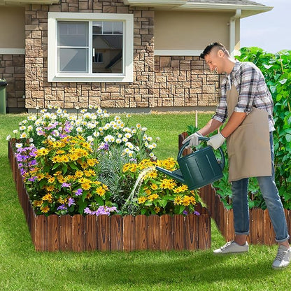 Rustic Pine Wood Garden Fence - 26.2ft Total Length (2pcs 13.1ft L*12in H) Easy to Install Sturdy Wooden Landscape Edging Border, No Fading Planter Fencing for Yard Flower Bed Lawns Pathway Tree