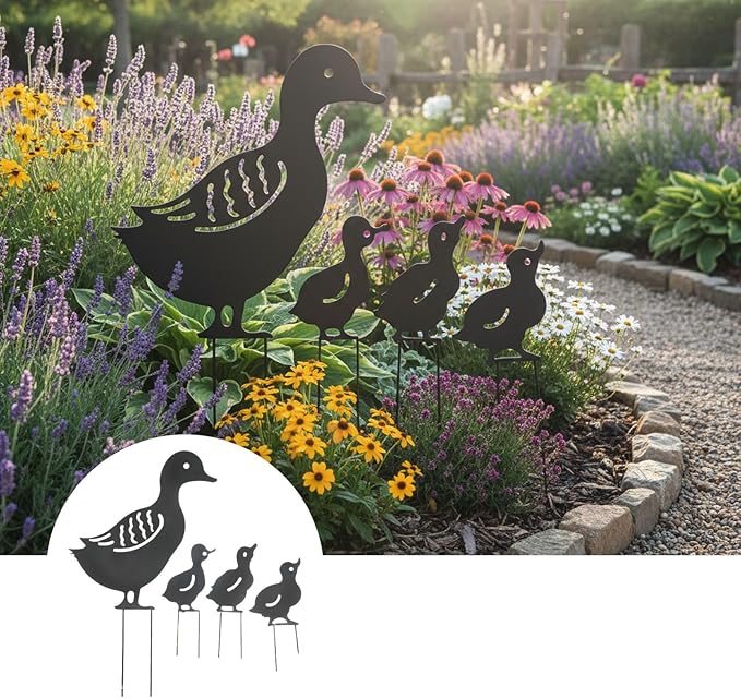 Iron Garden Ornament Wrought Metal Family Decor for Outdoor Lawn and Backyard Landscaping