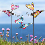 Juegoal Set of 3 Butterfly Garden Stake Decor, 20 Inch Colorful Butterflies Stakes, Glass & Metal Yard Art Ornaments for Mom, Mothers Day Ideal Gifts, Outdoor Lawn Pathway Patio Plant Pot, Flower Bed
