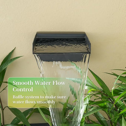 304 Stainless Steel Outdoor Garden Waterfall Spout, Water Fountain Spillway Made Exquisite Handcrafted for Landscape Decors, Patios, Pools, Courtyards, Water Walls (Black Powder Coating)