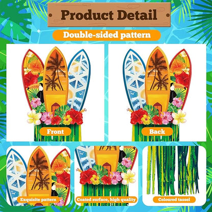 Affrolling 8 Pcs Hawaiian Luau Party Decoration Tropical Tiki Aloha Flamingo Decorations with Tassels for Hawaii Luau Tropical Birthday Party Supplies 3.3 ft Outdoor Summer Door Banner Sign Decor